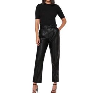 Ted Baker Faux Leather Pants US Size 10 NWT Black Faydell Belted High Rise